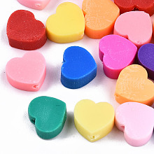 Honeyhandy Handmade Polymer Clay Beads, Heart, Mixed Color, 10x10x5mm, Hole: 2mm