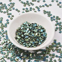 MIYUKI TILA Beads, Japanese Seed Beads, 2-Hole, (TL468) Metallic Malachite Green Iris, 5x5x1.9mm, Hole: 0.8mm, about 118pcs/10g