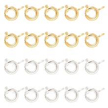 ARRICRAFT Brass Spring Ring Clasps, Jewelry Components, Golden & Silver Color Plated, 6mm, Hole: 1.5mm, 50pcs/color, 2 Colors, 100pcs/box