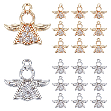 PandaHall Elite 20Pcs 2 Colors Rack Plating Brass Micro Pave Clear Cubic Zirconia Charms, Long-Lasting Plated, Cadmium Free & Lead Free, Angel Charms, Platinum & Golden, 12x12.5x2mm, Hole: 1mm, 10pcs/color