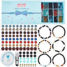 SUNNYCLUE 1 Box 300Pcs+ 6mm Planet Bracelet Beads Kits Solar System Gemstone Bracelets Beaded Loose Spacer Bead with Elastic Crystal Thread Steel Scissors for Adults DIY Jewellery Bracelet Making