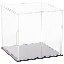 FINGERINSPIRE Clear Acrylic Display Case with Black Base 4x4x4 Inch Cube Clear Self-Assembly Acrylic Box Dustproof Protection Showcase for Action Figures Collectibles Toys