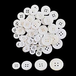 NBEADS 44 Pcs Natural Shell Buttons, 11.4mm/15mm/18mm/20mm Flat Round Sea Shell Buttons 4-Hole Sewing Craft Buttons for Cloth Sewing DIY Craft, Snow