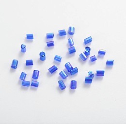 Honeyhandy 11/0 Two Cut Glass Seed Beads, Hexagon, Transparent Colours Rainbow, Blue, about 2mm long, 2mm wide, hole: 0.5mm, about 37500pcs/pound