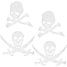 FINGERINSPIRE 6pcs Skull Iron on Rhinestone Crystal Transfers Skull Pattern Clear Rhinestone Iron on Transfer Skull Hotfix Rhinestone Transfers Patches for Clothing Embellishment