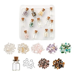 Honeyhandy DIY Jewelry Making Kits, Including 70g Natural Gemstone Chip Beads, 28Pcs Jar Glass Bottles and Iron Screw Eye Pin Peg Bails, Mixed Color, Gemstone Chip Beads: 70g/box