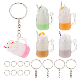 SUNNYCLUE DIY Imitation Milk Tea Kaychain Making Kit, Including Resin Pendants, Iron Split Key Rings & Split Rings, Mixed Color, 30Pcs/bag