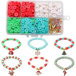 SUNNYCLUE 1 Box 861Pcs Christmas Beads for Jewelry Making, Red Green Beads for Bracelets Making Kit, Christmas Clay Beads Charms for Necklace Making Jewelry DIY Crafts Gifts for Adults Party Favor