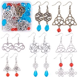 DIY Sailor's Knot Earring Making Kit, Including Alloy Links & Pendants, Brass Earring Hooks, Glass Teardrop & Acrylic Round Beads, Mixed Color, 114Pcs/box