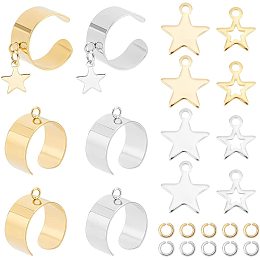 UNICRAFTALE 8pcs 2 Colors Stainless Steel Open Finger Rings Cuff Ring Making Kit with Star Charm and Open Jump Rings 17mm Gothic Punk Adjustable Stackable Statement Knuckle Ring for Jewelry Making