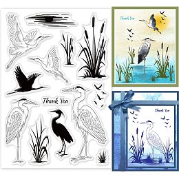 GLOBLELAND Heron Clear Stamps Wetland Silhouette Lake Reed Silicone Clear Stamp Seals for Cards Making DIY Scrapbooking Photo Journal Album Decoration