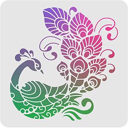 FINGERINSPIRE Peacock Drawing Painting Stencils Template 11.8x11.8inch Plastic Stencils Decoration Square Reusable Stencils for Painting on Wood, Floor, Wall and Tile