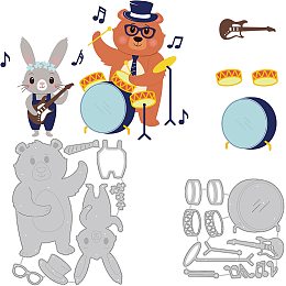 BENECREAT 2Pcs Animal Theme Carbon Steel Cutting Dies Stencils, Bear Rabbit Musical Instrument Pattern Metal Die Cuts Metal Stencil Template for DIY Scrapbooking Photo Album Decorative Embossing