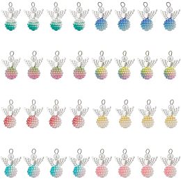 PandaHall Elite 32pcs Angel Wing Pendants, 8 Styles Wing Charms Platinum Angel Pendants with 12mm Gradient Pearl Beads Dangle Pendants for Women DIY Necklace Bracelet Jewelry Keychain Making