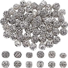 PandaHall Elite 72PCS Silver Spacer Beads for Jewelry Making, 12 Styles Large Hole Beads European Beads Hollow Tibetan Loose Beads Alloy Metal Charms Beads for DIY Necklace Bracelet Earring Supplies