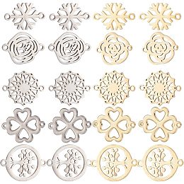 SUNNYCLUE 1 Box 20Pcs Stainless Steel Connector Charms Double Loop Connectors Charm Tree of Life Links Rose Flower Charms Silver Golden Snowflake Four Leaf Clover Charm for Jewelry Making Charms