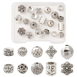 20Pcs 10 Style Tibetan Style Alloy Beads, Mixed Shapes, Antique Silver, 7.5~11x7.5~11x3.5~9.5mm, Hole: 1.4~4.4mm, 2pcs/style