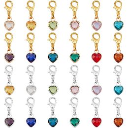 PandaHall Elite Birthstone Stitch Markers, 24pcs Crochet Stitch Marker Double Face Heart Glass Charms Needle Clip Counter with Golden Alloy Lobster Claw Clasps for Knitting Crochet Project, 24 Colors