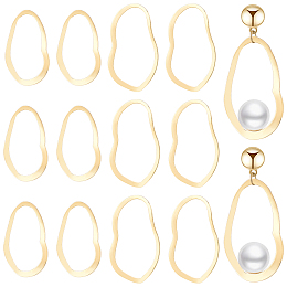 BENECREAT 16Pcs 2 Style Brass Linking Rings, Lead Free & Cadmium Free & Nickel Free, Wavy Oval, Real 18K Gold Plated, 28~39x16.5~23x1mm, 8pcs/style