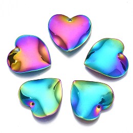 Honeyhandy 201 Stainless Steel Pendants, Cadmium Free & Nickel Free & Lead Free, Water Ripple, Heart, Rainbow Color, 21.5x22x3mm, Hole: 1.2mm