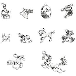 PandaHall Elite 100pcs 10 Style Animals Horse Charms Pendants Antique Silver Tibetan Alloy Horse Pendant Beads Charms for DIY Bracelet Necklace Jewelry Making