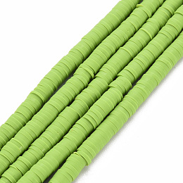 Honeyhandy Handmade Polymer Clay Bead Strands, Heishi Beads, Disc/Flat Round, Yellow Green, 4x0.5~1mm, Hole: 1.5mm, about 320~447pcs/strand, 15.74~16.92 inch