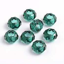 Honeyhandy Glass European Beads, Large Hole Beads, No Metal Core, Rondelle, Teal, about 14mm in diameter, 8mm thick, hole: 5mm