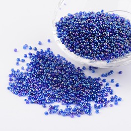 Honeyhandy Round Trans. Colors Rainbow Glass Seed Beads, Blue, Size: about 2mm in diameter, hole:1mm, about 3306pcs/50g