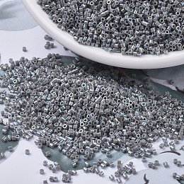 MIYUKI Delica Beads Small, Cylinder, Japanese Seed Beads, 15/0, (DBS0168) Opaque Gray AB, 1.1x1.3mm, Hole: 0.7mm, about 3500pcs/10g