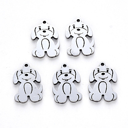 Honeyhandy 304 Stainless Steel Pendants, Laser Cut, Dog, Stainless Steel Color, 17x11x1mm, Hole: 1.2mm