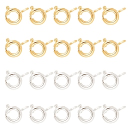 ARRICRAFT Brass Spring Ring Clasps, Jewelry Components, Golden & Silver Color Plated, 6mm, Hole: 1.5mm, 50pcs/color, 2 Colors, 100pcs/box