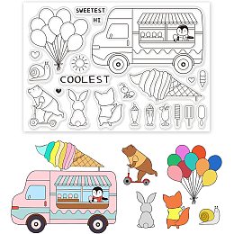 GLOBLELAND Ice Cream Truck Silicone Clear Stamps Summer Transparent Stamps for Cards Making DIY Scrapbooking Photo Album Decoration Paper Craft 4.3 x 6.3 inch