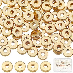 Beebeecraft 100Pcs/Box Flat Round Spacer Beads 24K Gold Plated Donut Spacer Beads Flat Round Disc Loose Jewelry Making Beads for Bracelet Necklace Crafts