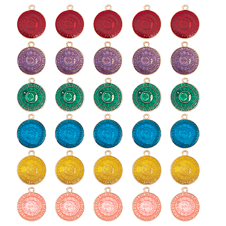 Alloy Enamel Pendants, Flat Round with Rune, Mixed Color, 23x19.5x2mm, Hole: 2mm, 6 colors, 5pcs/color, 30pcs/box