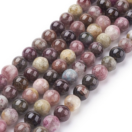 ARRICRAFT Natural Tourmaline Beads strands, Round, 6mm, Hole: 1mm, 31pcs/strand, 7.5 inches