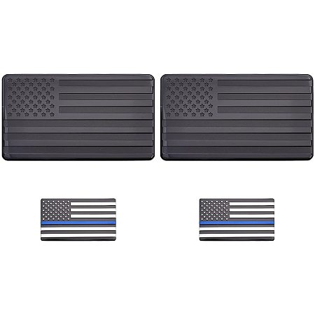 SUPERFINDINGS 4pcs 2 Style US Flag Car Decal Rectangle Black Emblem Decal Stickers Aluminum American Self Adhesive Car Stickers for Car Window Motorcycle