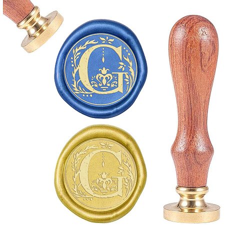 CRASPIRE Letter G Wax Seal Stamp Vintage Alphabet Initial Sealing Wax  Stamps Retro 25mm Removable Brass Head with Wooden Handle for Wedding