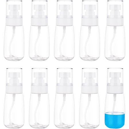 BENECREAT 10pcs 60ml（2.02 Oz） Clear Plastic Spray Bottle, Refillable Sample Bottle Leak Proof Fine Mist Spray Bottles for Perfume, Liquid Cosmetics, Essential Oils