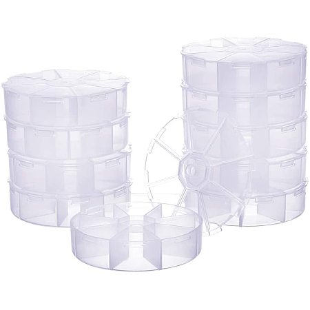 BENECREAT 12 Packs 8 Compartments Clear Plastic Round Bead Storage Box Display Storage Containers Jewelry, Beads, Gem and Other Small Crafts, 4x1