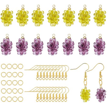 CHGCRAFT 16Pcs Transparent Resin Grape Charms Grape Resin Pendants Fruit Charms 20pcs Brass Earring Hooks and 20Pcs Iron Jump Rings for DIY Earring Making Kits