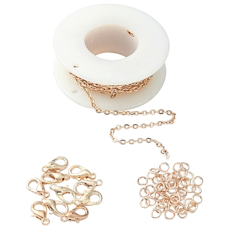 Honeyhandy DIY Chain Bracelet Necklace Making Kit, Including Iron Cable Chains & Jump Ring, Zinc Alloy Lobster Claw Clasps, Rose Gold, Chain: 3x2x0.5mm, 3M/bag