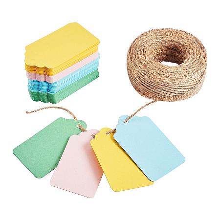 PandaHall Elite About 400pcs 4 Colors Kraft Gift Tags Blank Paper Hang Tags Price Tags 98 Feet Hemp Cord Twine String for Wedding Christmas Day Thanksgiving DIY Craft