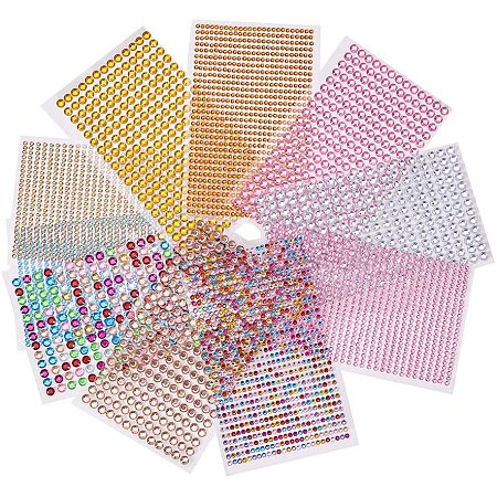 Arricraft 11 Sheets Self Adhesive Acrylic Rhinestone Sticker, Flat Round Craft Jewels Crystal Colorful DIY Gem Stickers for Nail Art Makeup Body Scrapbooking, Mixed Colors