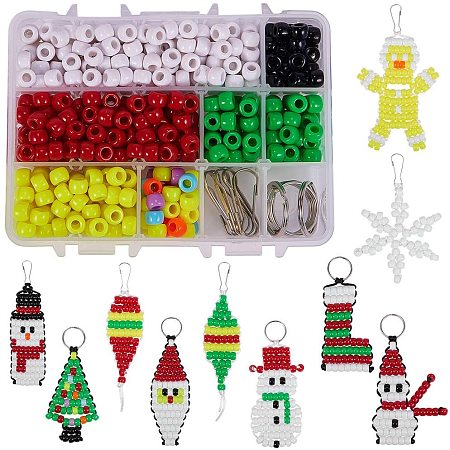 SUNNYCLUE 1 Box DIY Make 10PCS Christmas Theme Bead Pets Kit 8mm Pony Beads  Assortment Box Set with Key Ring & Lanyard Clips, Instruction 