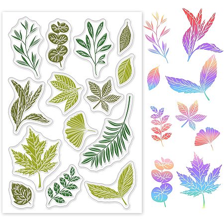 GLOBLELAND Leaf Pattern Silicone Clear Stamps for Card Making DIY Scrapbooking Photo Album Diary Decorative Card Craft Making,6.3x4.3 Inches