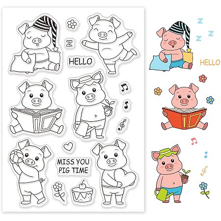 GLOBLELAND Cute Piggy Silicone Clear Stamps Transparent Stamps for Birthday Easter Valentine's Day Cards Making DIY Scrapbooking Photo Album Decoration Paper Craft