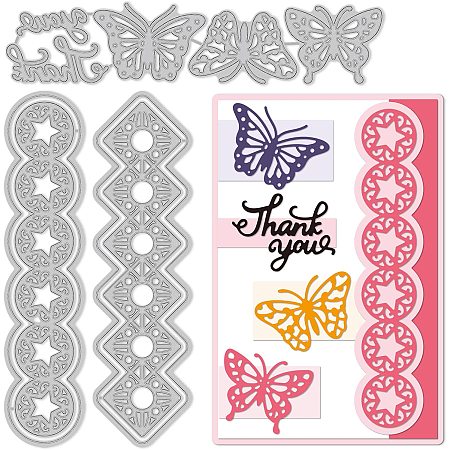 GLOBLELAND 1Set Thankful Word Cut Dies Butterfly Embossing Template Circle and Diamond Border Edge Die Cuts for Card Scrapbooking Card DIY Craft
