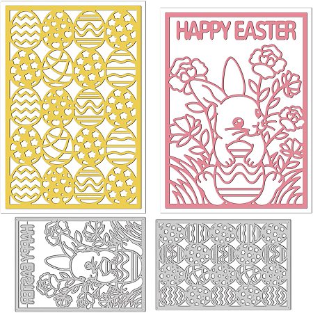 GLOBLELAND Easter Eggs Background Cutting Dies Easter Bunny Background Carbon Steel Die Cuts for DIY Crafting Embossing Stencil Template for Card Making Scrapbooking Photo Album Decoration