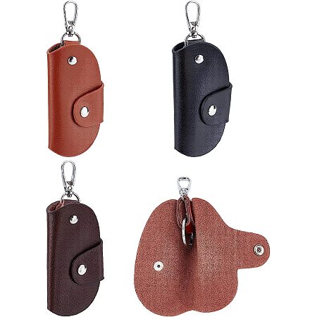 WADORN 3 Colors Genuine Leather Car Key Case, Real Leather Keychain Holder Key Fob Cover Leather Keychain Ring Organizer Portable Key Fob Protector Key Pouch Snap Closure for Men Women