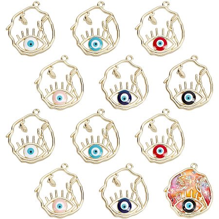 NBEADS 12 Pcs Evil Eye Charms with Crystal Rhinestone, 6 Colors Alloy Enamel Evil Eye Charms Oval Evil Eye Charms for Bracelet Earring Necklace DIY Jewelry Making